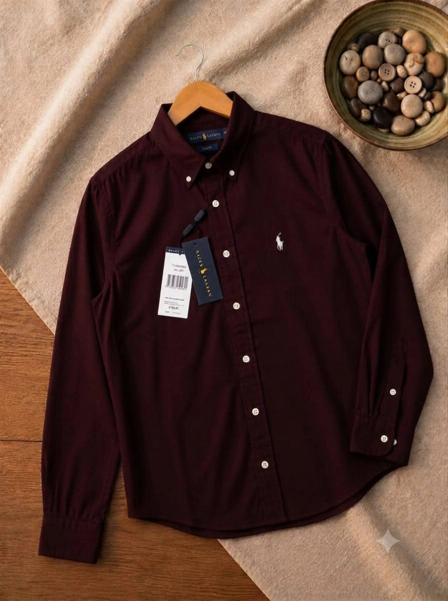 Premium Polo Ralph Lauren Stripe Shirt - Colour Dark Maroon